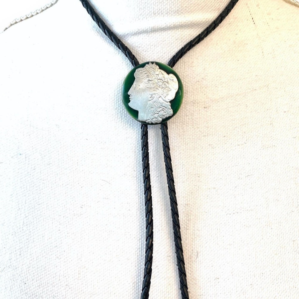 Rare Find Vintage Cat Eye backing 1921 Morgen Silver Dollar Sterling Bolo Tie